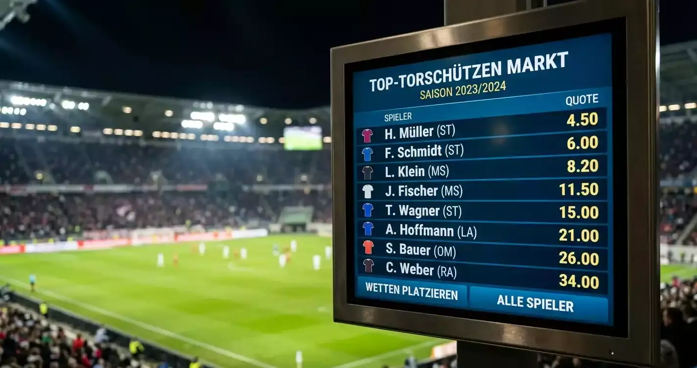 Tabelle mit Quoten zum WM-Torschützenkönig auf einem Bildschirm