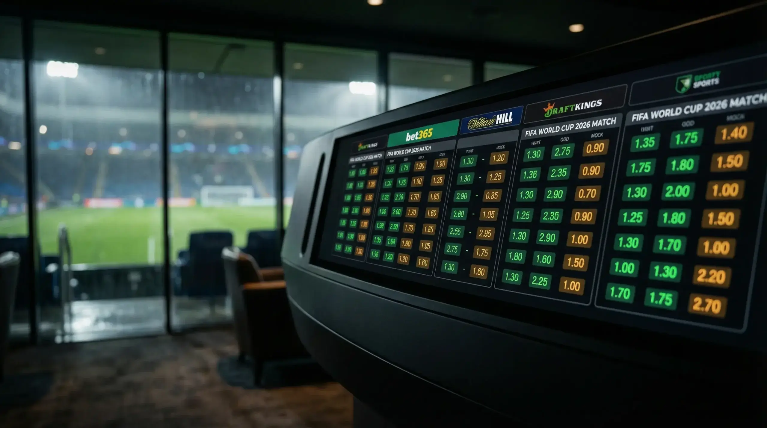 Vergleich der WM-2026-Wettquoten verschiedener Anbieter auf einem dunklen Dashboard