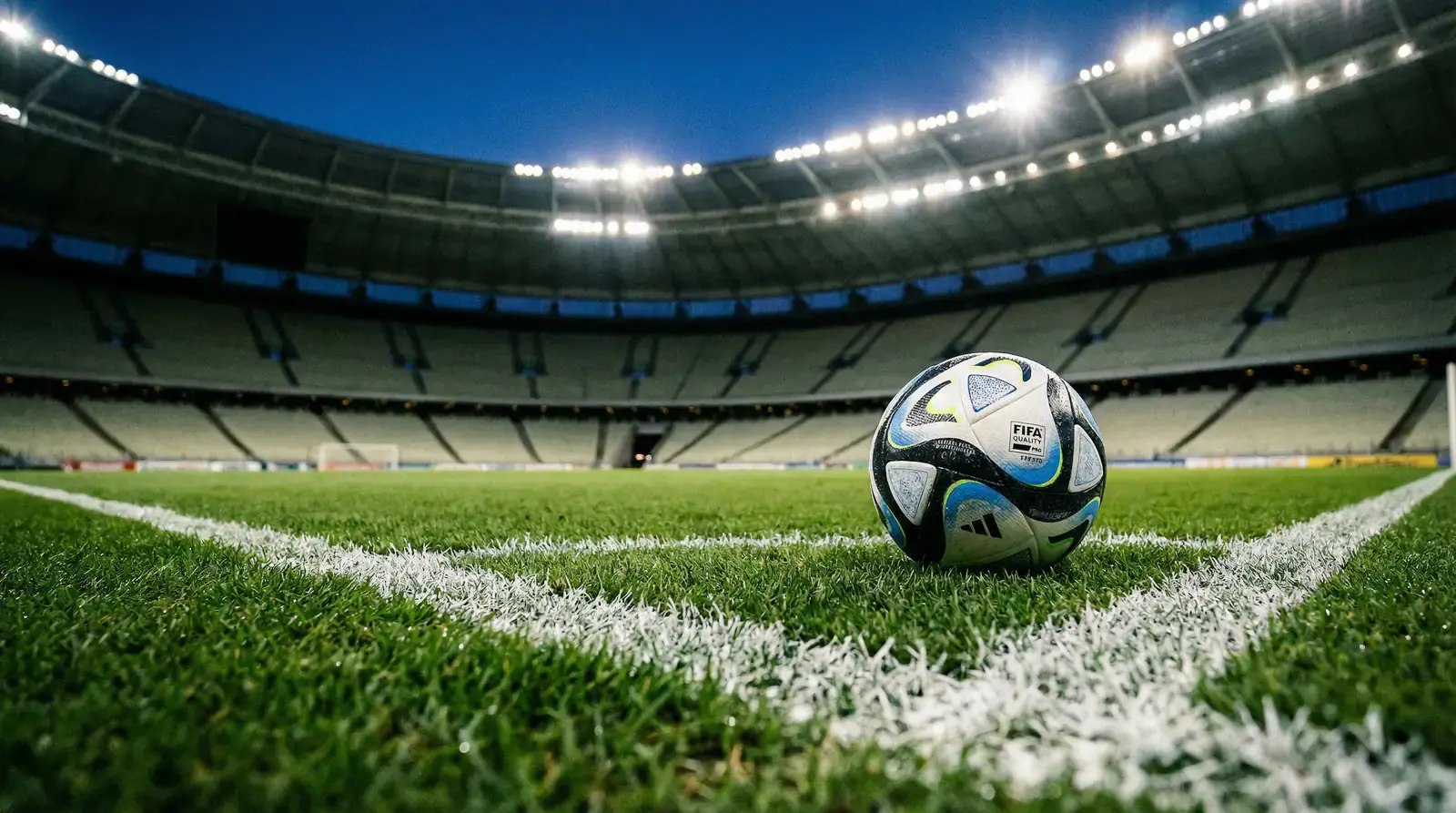 Nahaufnahme eines Fußballfeldes mit Linien und Rasen vor einem WM-2026-Spiel